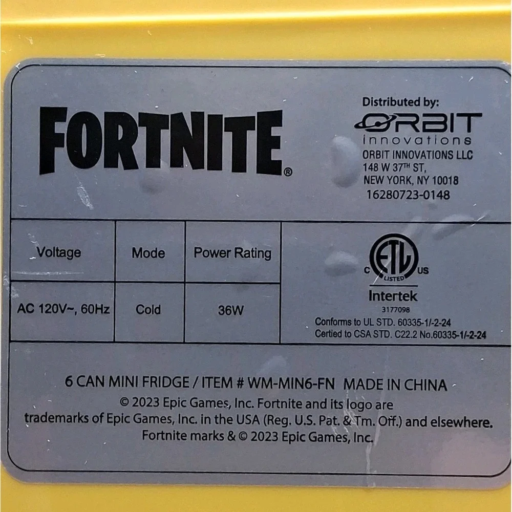 Working Fortnite Peely Mini Fridge,  6 Can Capacity by Orbit Industries